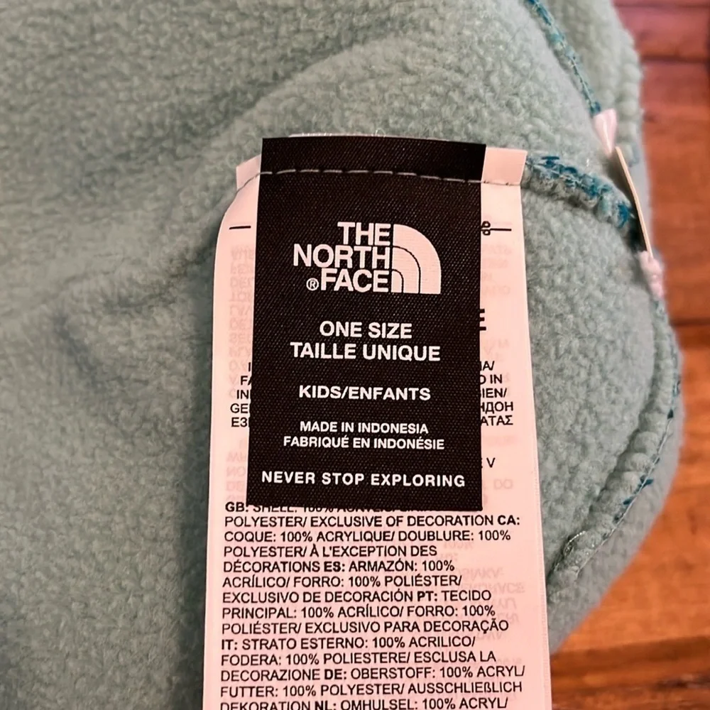 The North Face Kids snow hat, turquoise color, fleece lined. NWTS